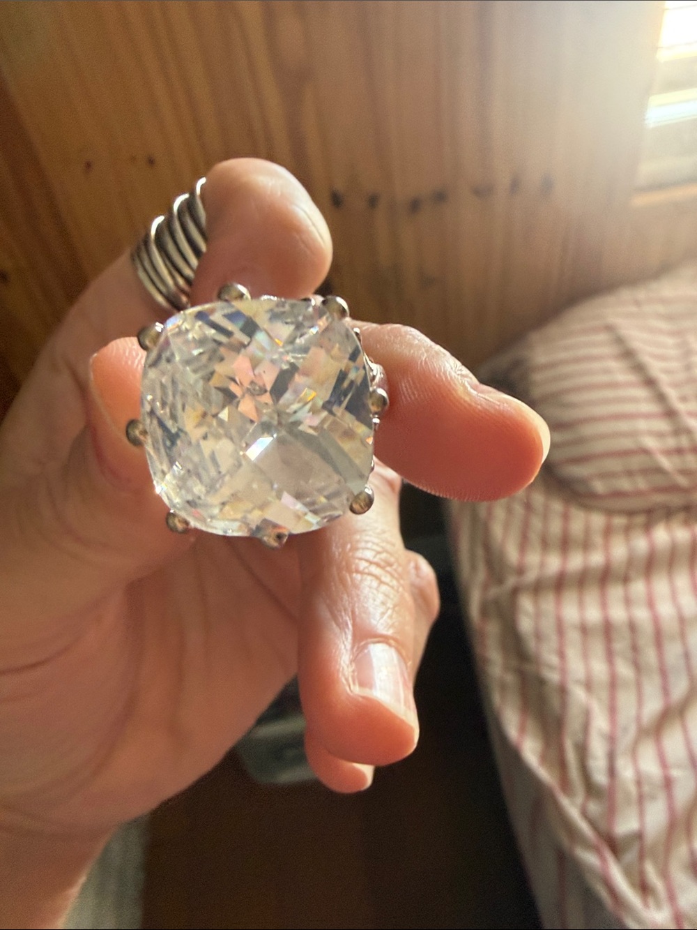 Clear Crystal Cocktail Ring in Silver Tone - Women Jewelry